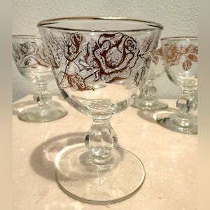 5 Vintage - Libbey White Rose Gold Leaf Accent -Cordial/ Cocktail Glasses 3.75”